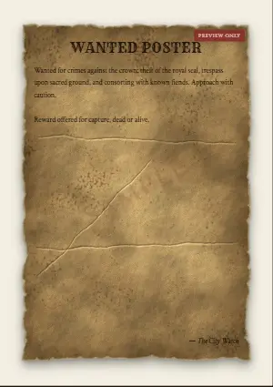 Sample Wanted Poster on weathered and torn paper